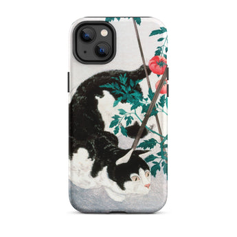 Cat with Tomato Plant - Hiroaki Takahashi Phone Case Iphone 14 Plus / Matte Cat Tomato Plant Phone Case Hiroaki Takahashi Rendering, Inked