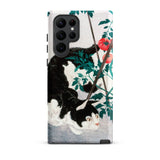 Cat with Tomato Plant - Hiroaki Takahashi Phone Case Samsung Galaxy S22 Ultra / Matte Black White Cat Phone Case Detailed Illustration