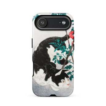 Cat with Tomato Plant - Hiroaki Takahashi Phone Case Iphone 17 Air / Matte Black White Cat Phone Case Floral Design Durable Hiroaki