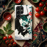 Cat with Tomato Plant - Hiroaki Takahashi Phone Case Black White Cat-themed Phone Case Detailed Illustration Cat Hiroaki Takahashi