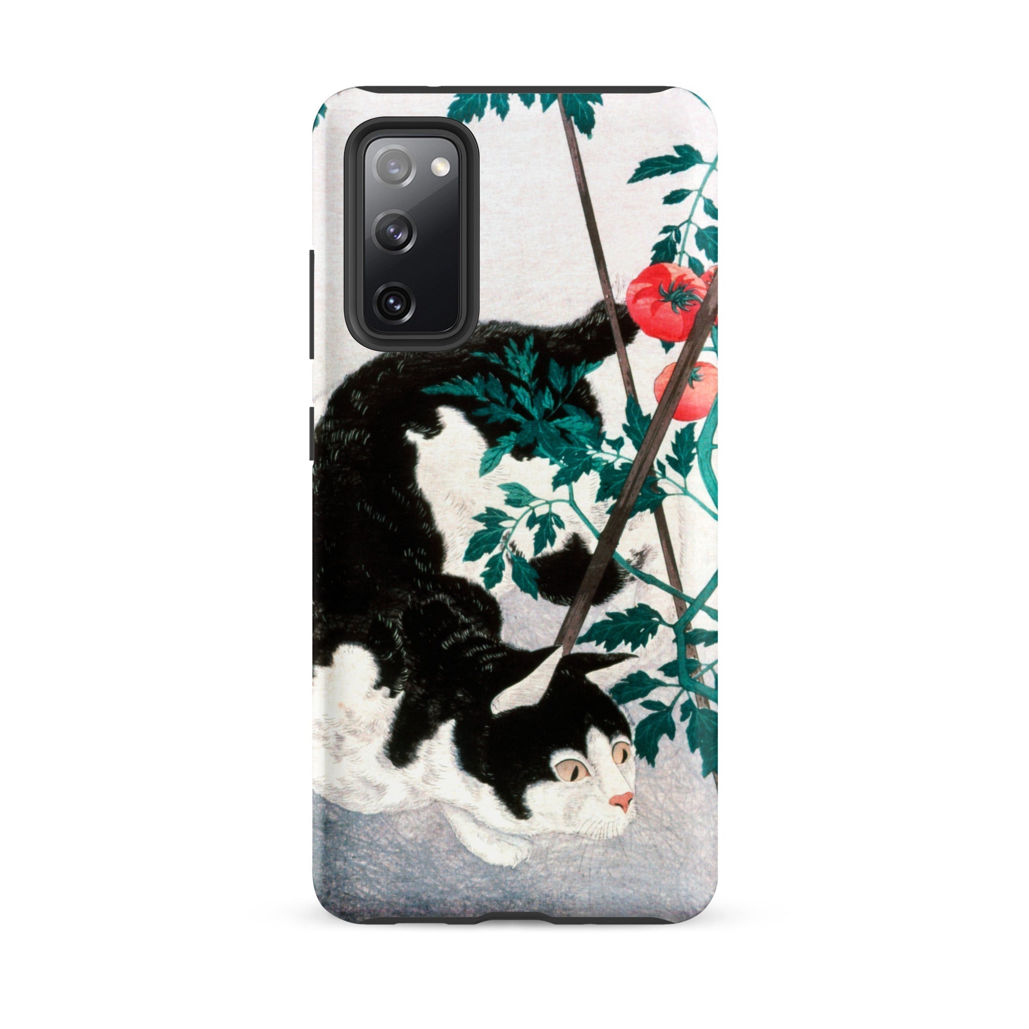 Cat with Tomato Plant Hiroaki Takahashi Samsung Case, Galaxy S20 Fe / Matte, Smartphone Case Black White Cat Tomatoes