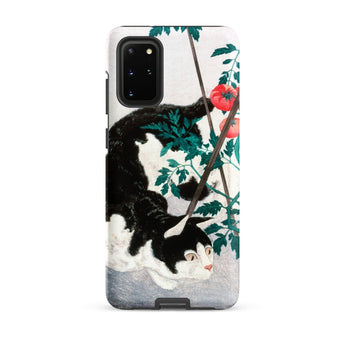 Cat with Tomato Plant - Hiroaki Takahashi Samsung Case, Galaxy S20 Plus / Matte, Black White Cat-themed Smartphone Case