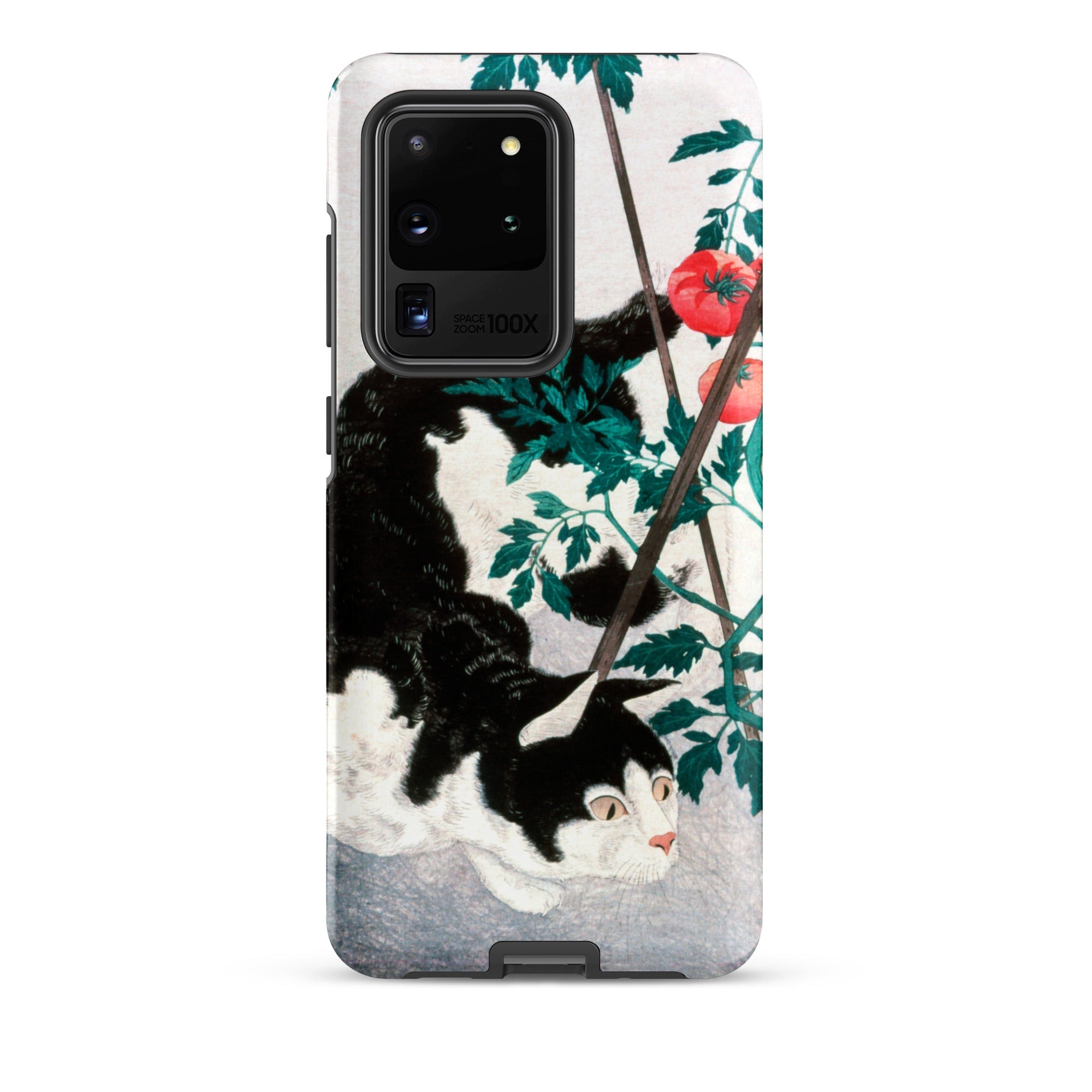 Cat with Tomato Plant Hiroaki Takahashi Samsung Case, Galaxy S20 Ultra / Matte, Black White Cat Themed Phone Case Camera Cutout