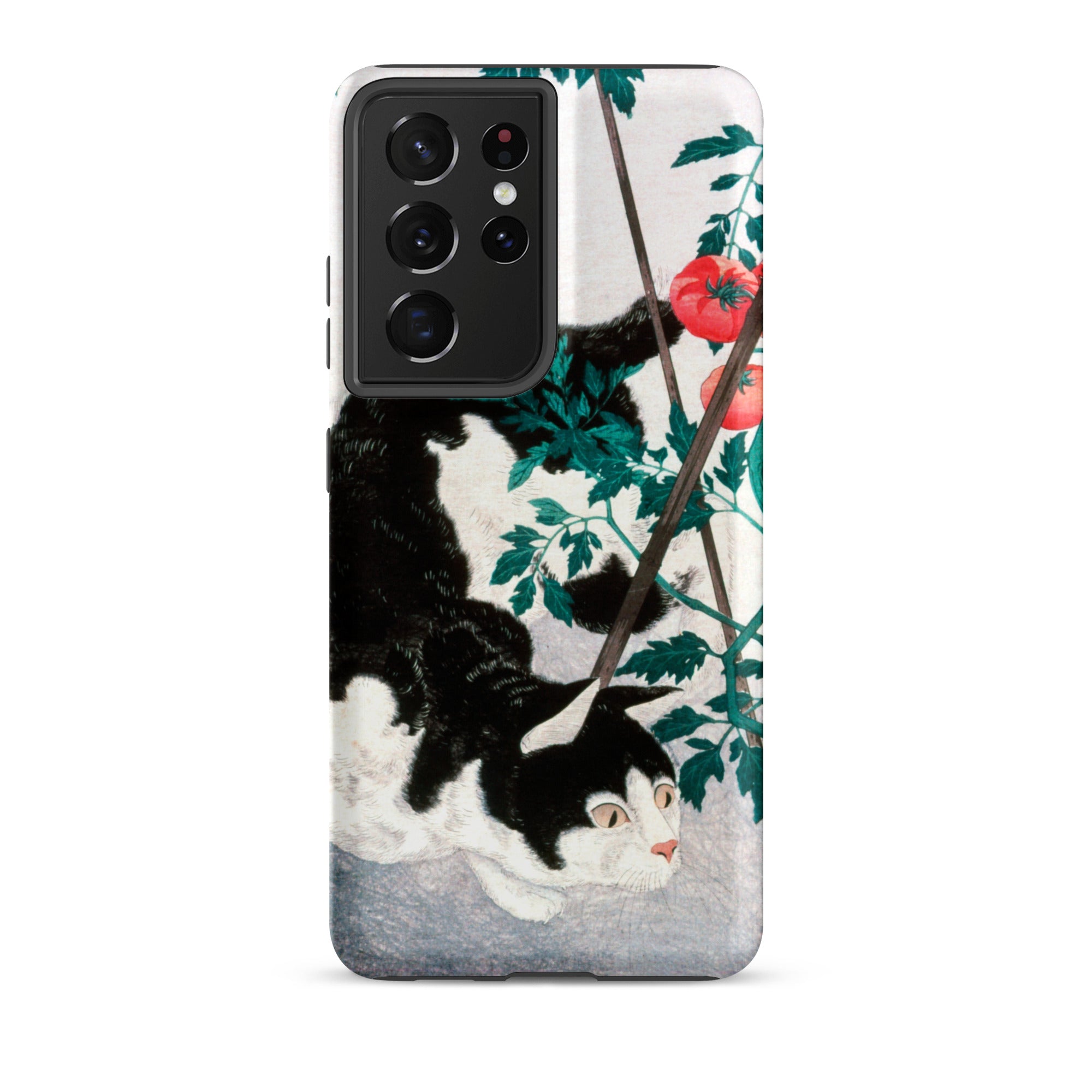 Cat with Tomato Plant Hiroaki Takahashi Samsung Case, Galaxy S21 Ultra / Matte, Black White Cat Tomatoes Smartphone Case