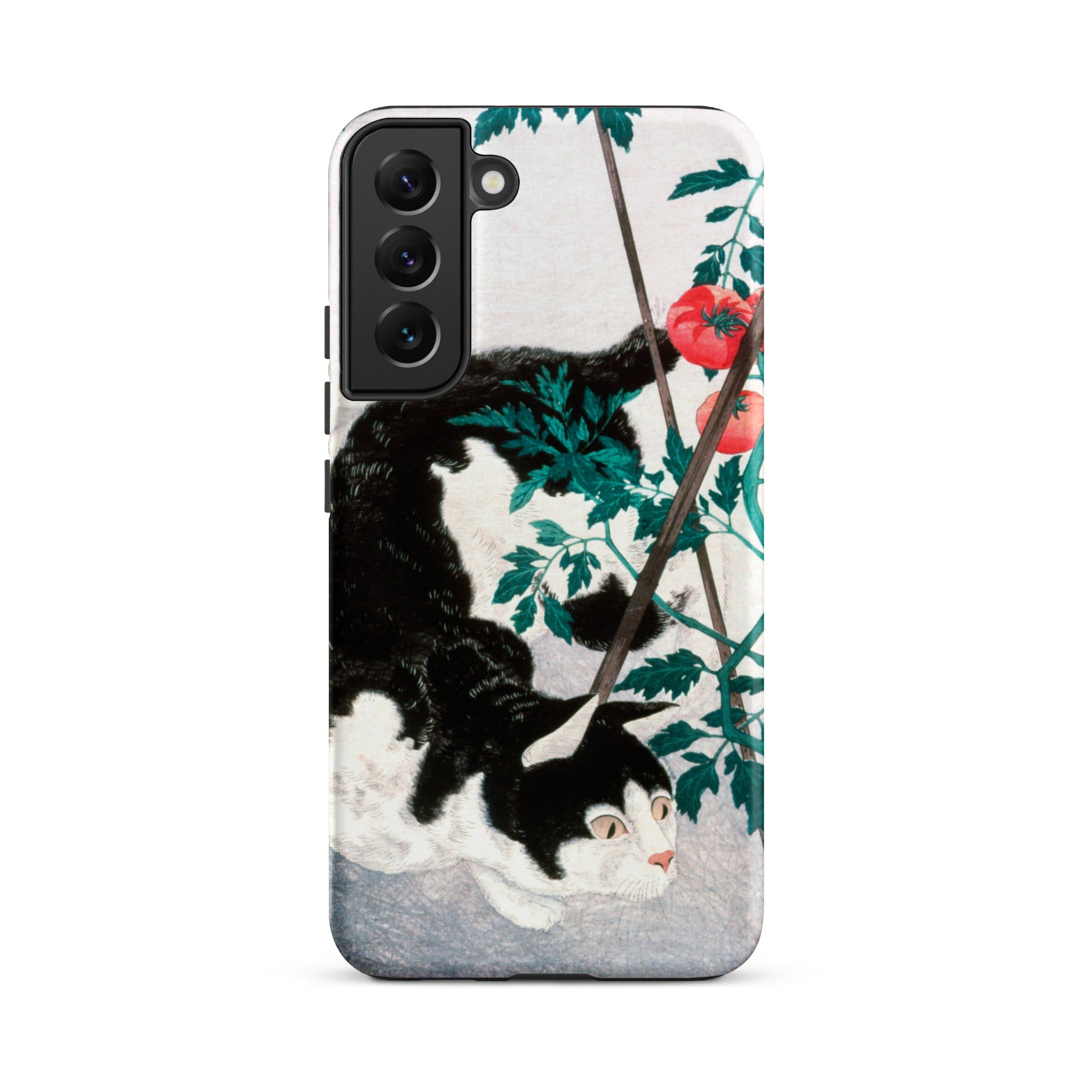 Cat with Tomato Plant Hiroaki Takahashi Samsung Case, Galaxy S22 Plus / Matte, Black White Cat Tomatoes Smartphone Case