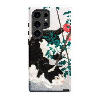 Cat with Tomato Plant - Hiroaki Takahashi Samsung Case, Galaxy S24 Ultra / Matte, Black White Cat Phone Case Tomato Plant Design