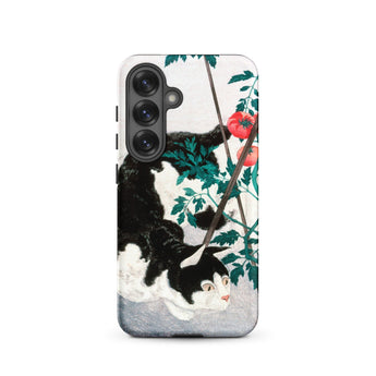 Cat with Tomato Plant - Hiroaki Takahashi Samsung Case, Galaxy S25 / Matte, Smartphone Case Black White Cat Among Tomato Plants