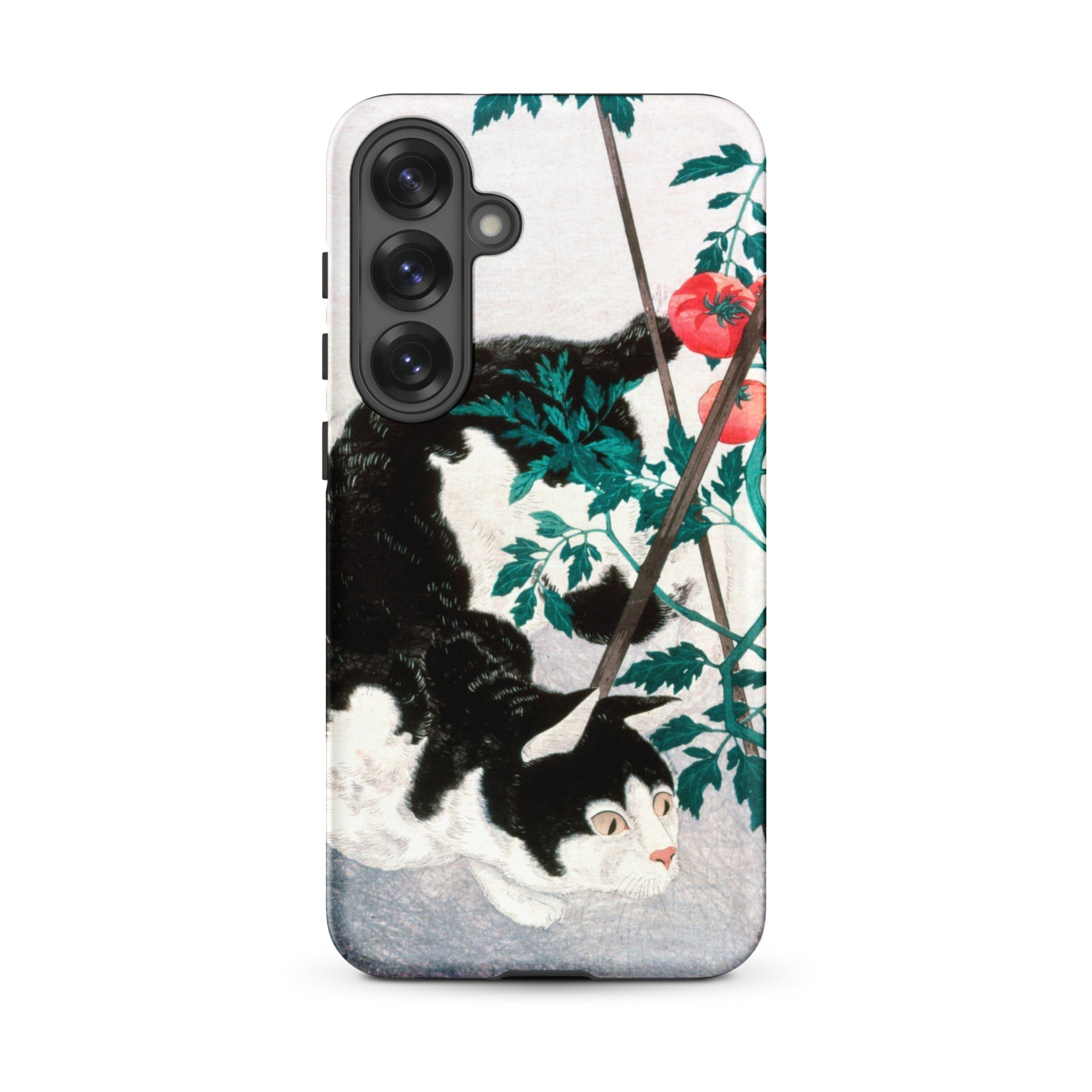 Cat with Tomato Plant Hiroaki Takahashi Samsung Case, Galaxy S25 Plus / Matte, Black White Cat Tomato Plant Phone Case