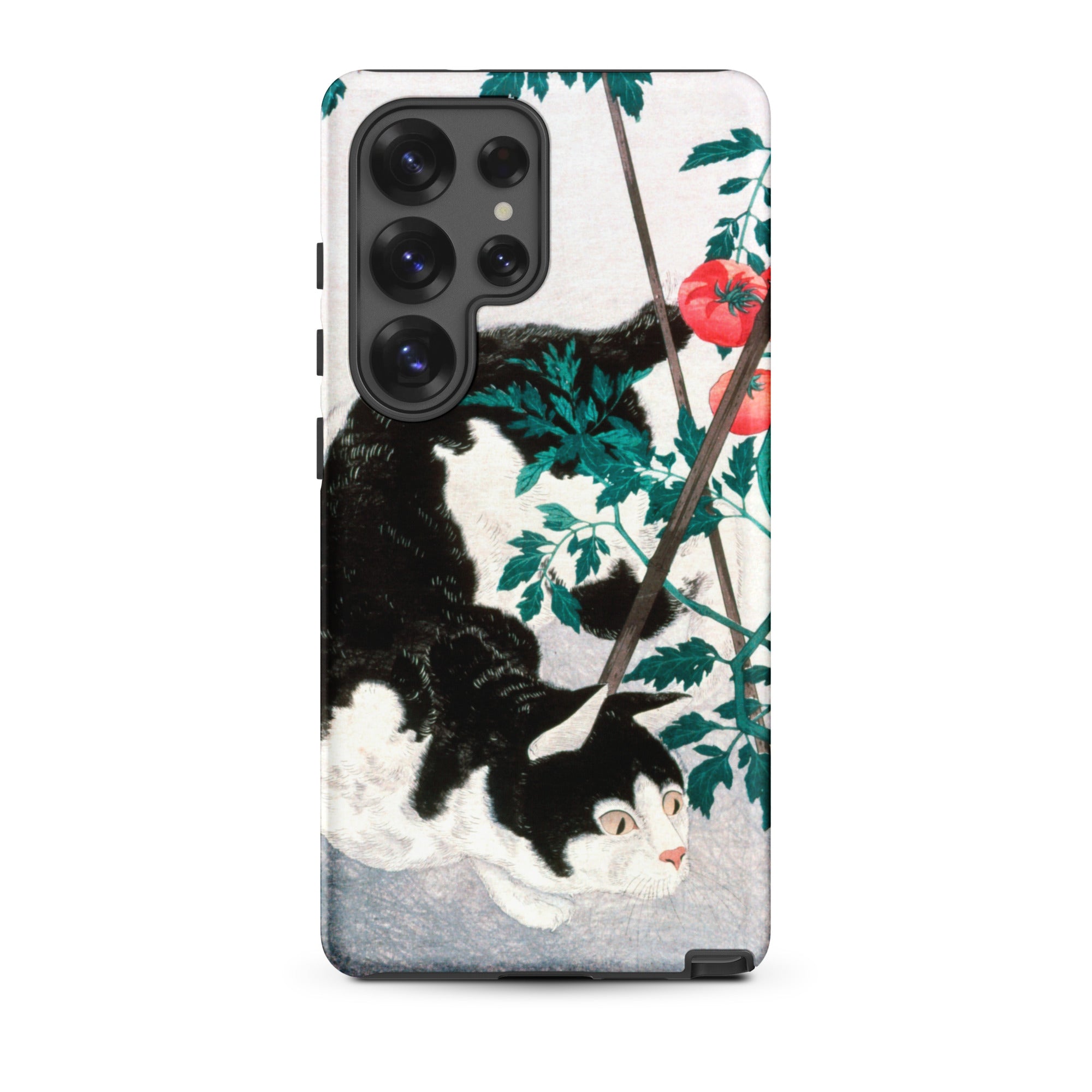 Cat with Tomato Plant Hiroaki Takahashi Samsung Case, Galaxy S25 Ultra / Matte, Samsung Galaxy S23 Ultra Smartphone Case Black White