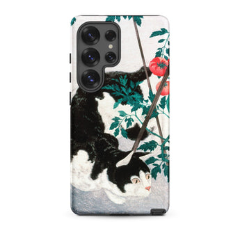 Cat with Tomato Plant - Hiroaki Takahashi Samsung Case, Galaxy S25 Ultra / Matte, Samsung Galaxy S23 Ultra Smartphone Case Black White