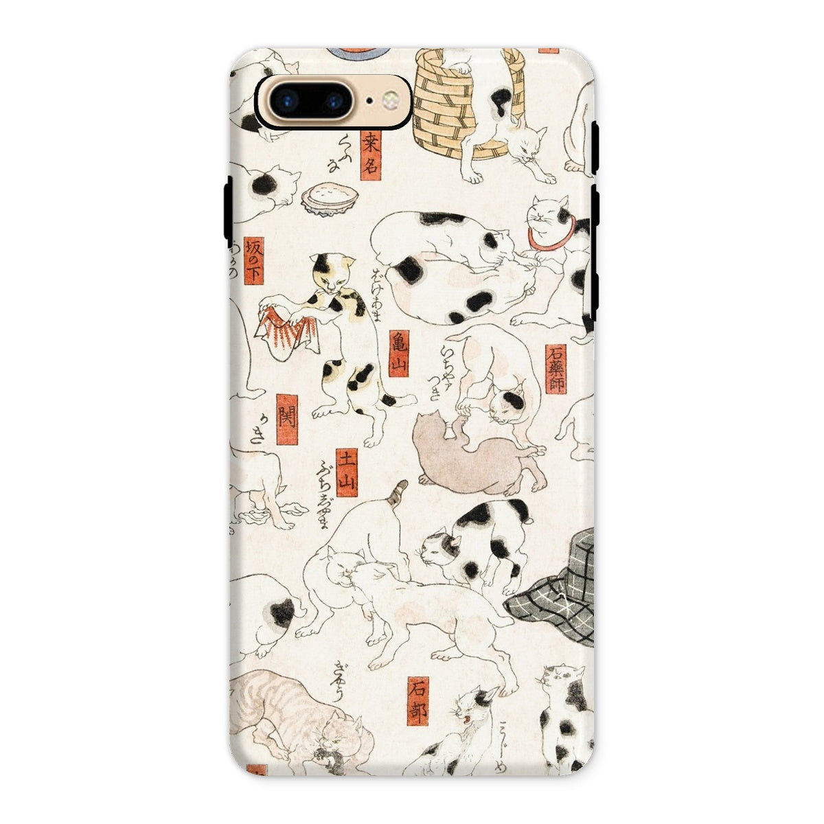Cats Utagawa Kuniyoshi Ukiyo e Iphone Case, 8 Plus / Matte, Phone Case Pattern Illustrated Cats Poses Japanese Calligraphy
