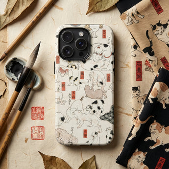 Cats - Utagawa Kuniyoshi Ukiyo-e Phone Case White Phone Case Adorned Detailed Black-and-white Illustration Cats Utagawa Kuniyoshi’s