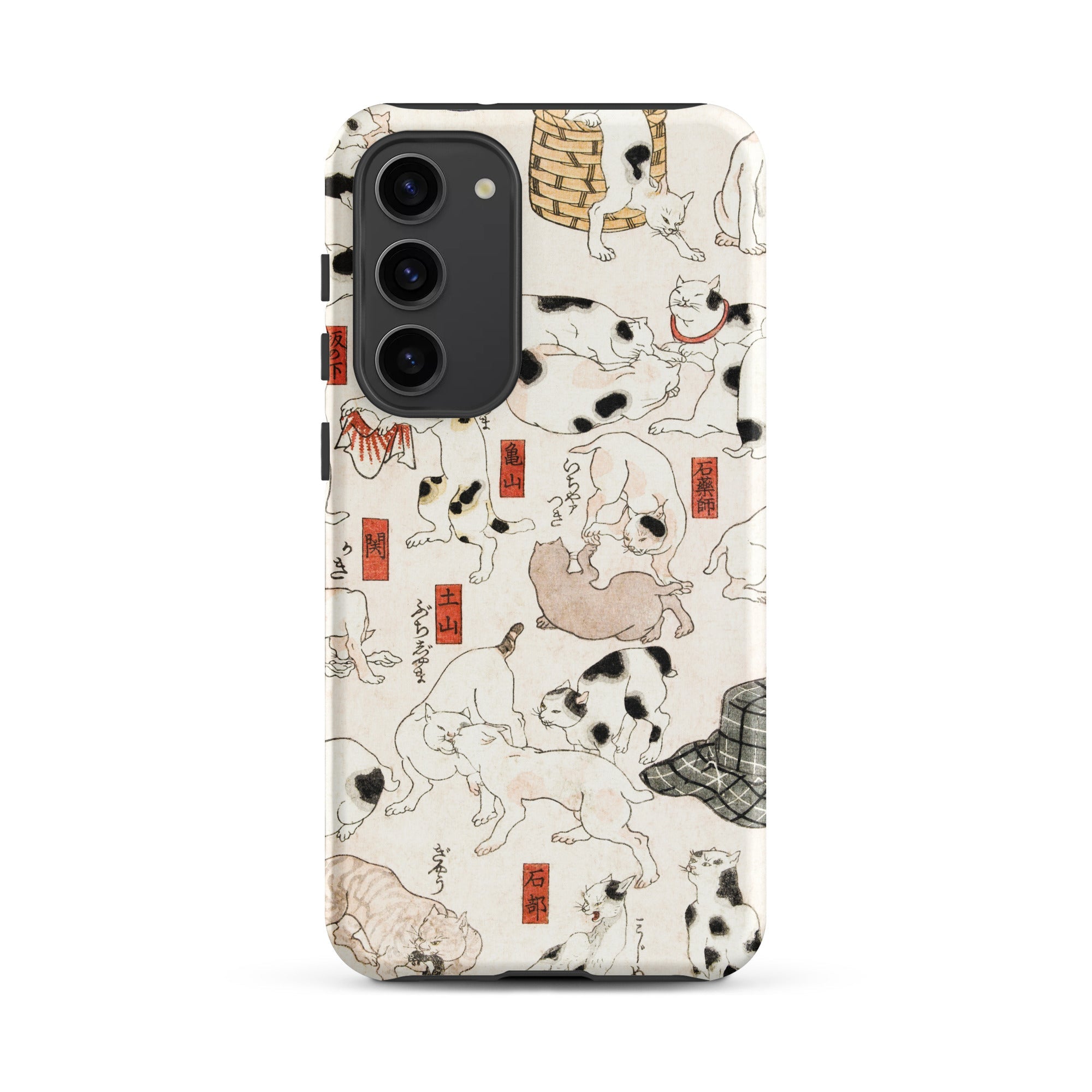Cats Utagawa Kuniyoshi Ukiyo e Samsung Case, Galaxy S23 Plus / Matte, White Smartphone Case Black Camera Module Playful Pattern