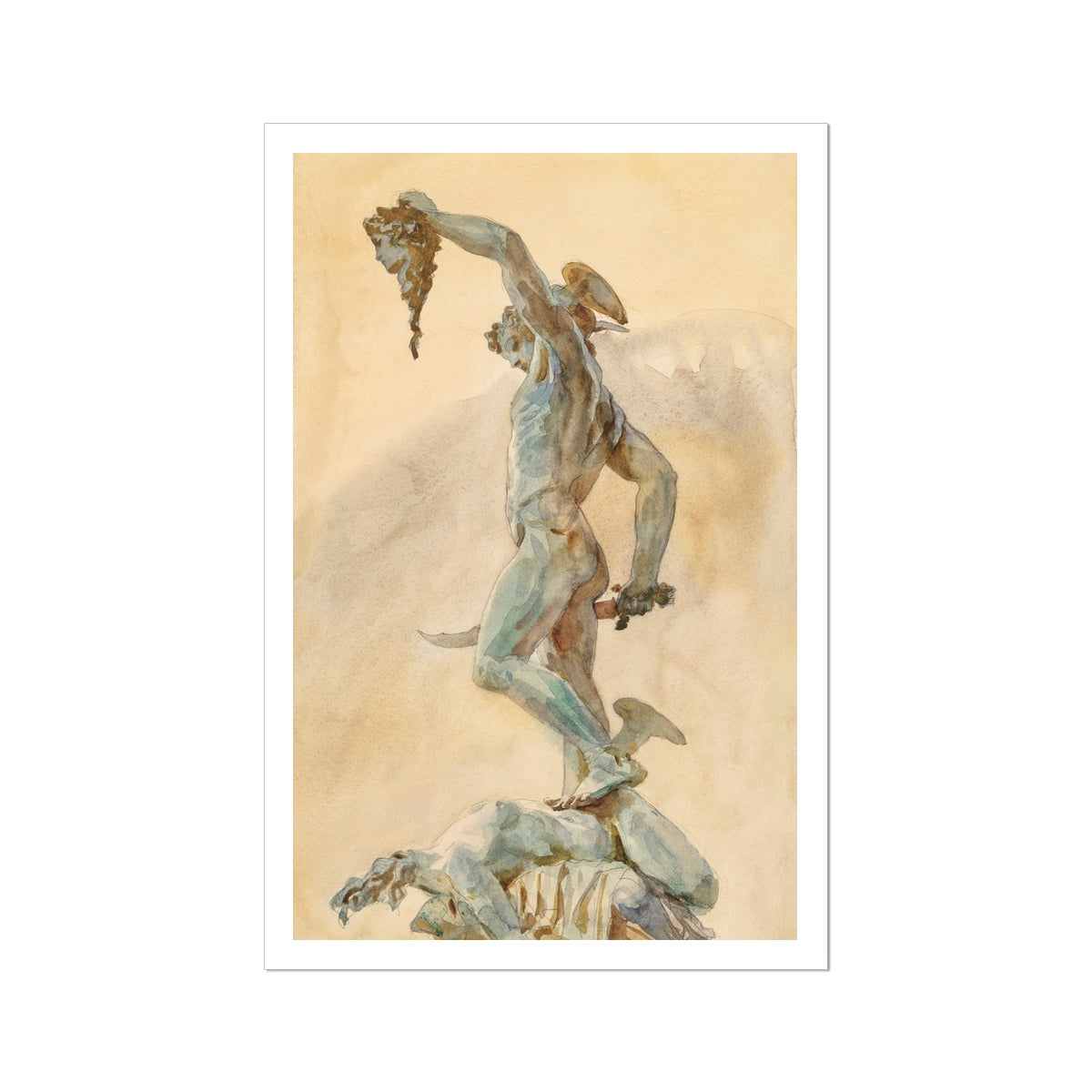 Cellini’s Perseus John Singer Sargent Art Print, 24x36’’ / 61x92cm / Unframed, Watercolor Painting Perseus Head Medusa