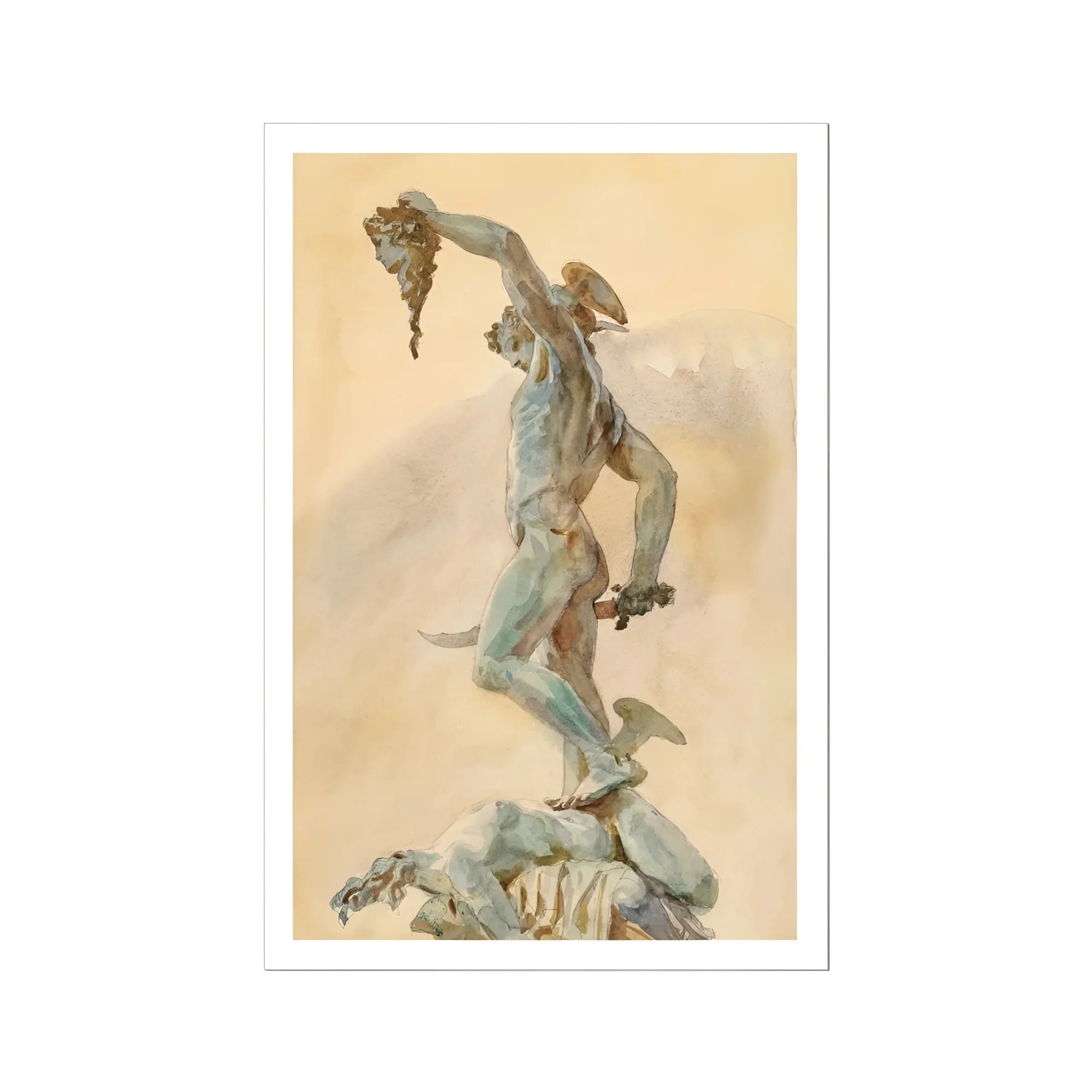 Cellini’s Perseus - John Singer Sargent Art Print, 24x36’’ / 61x92cm / Unframed, Watercolor Painting Perseus Head Medusa