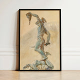 Framed Watercolor Painting Muscular Nude Male Figure Dynamic John Singer Sargent, Art Print, Bronze Sheen