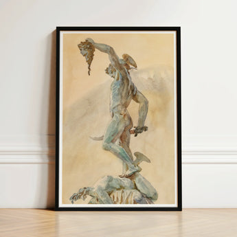 Framed Watercolor Painting Muscular Nude Male Figure Dynamic John Singer Sargent, Art Print, Bronze Sheen