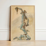 Framed Watercolor Painting Muscular Nude Male Figure Dynamic John Singer Sargent, Art Print, Bronze Sheen