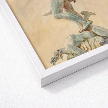 Framed Watercolor Artwork Dynamic Muscular Figure Motion Soft John Singer Sargent, Art Print, Bronze Sheen