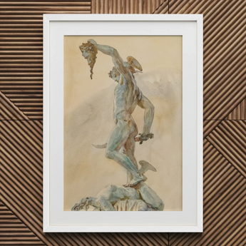 Cellini’s Perseus - John Singer Sargent Art Print / Canvas White Framed Artwork Classical Statue Man Flowers John Singer Sargent, Sargent