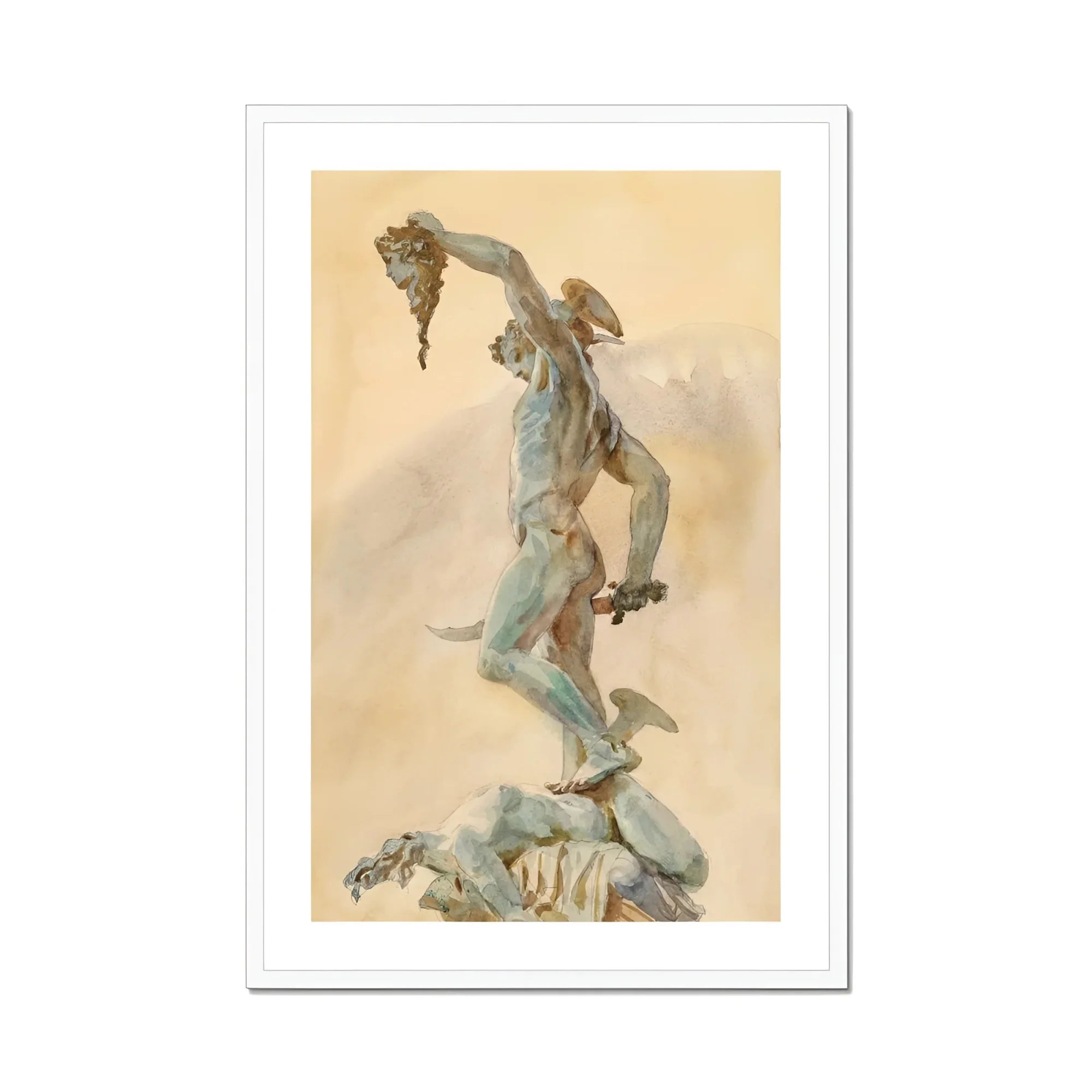 Cellini’s Perseus - John Singer Sargent Art Print, Framed Watercolor Painting Perseus Head Medusa