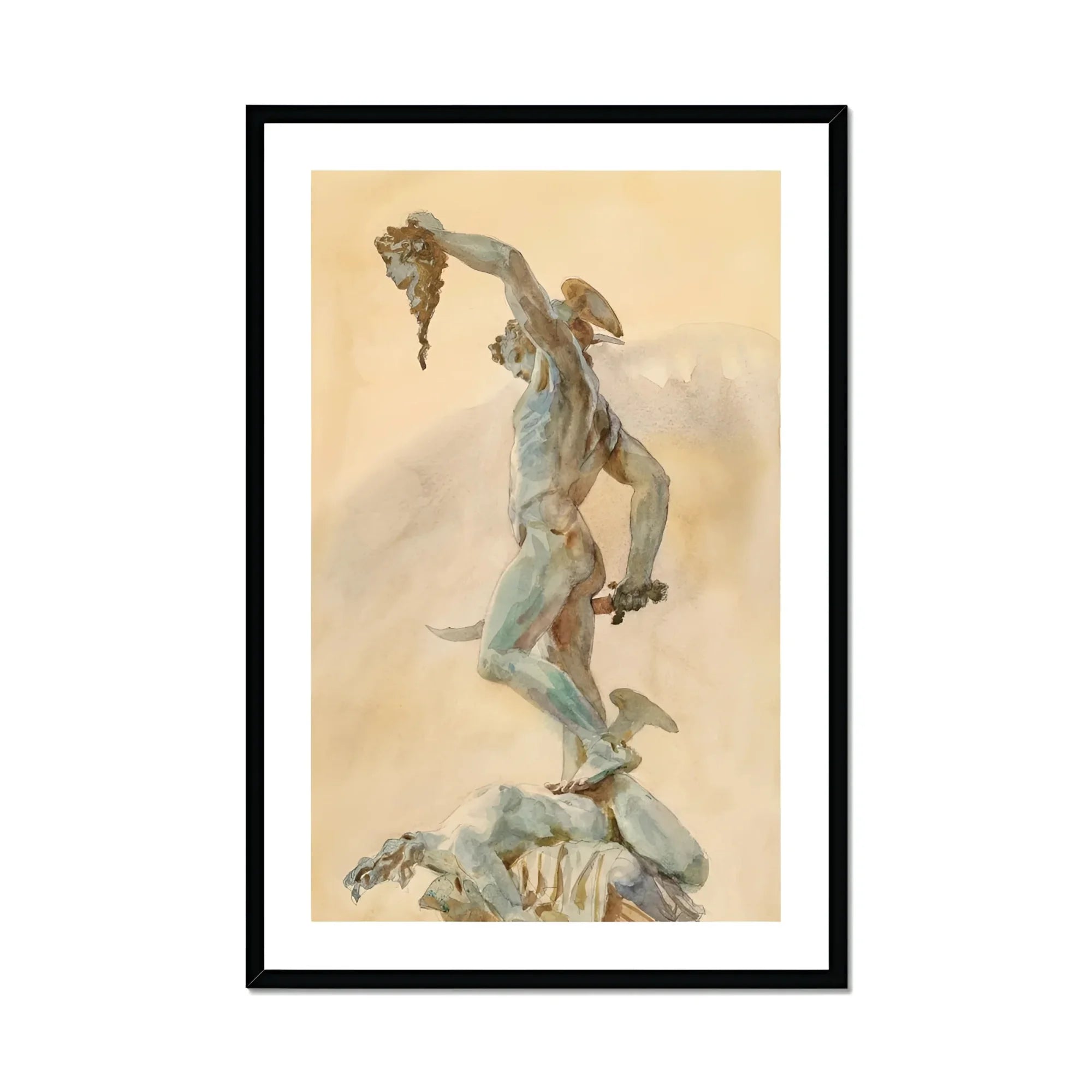 Cellini’s Perseus - John Singer Sargent Art Print, Framed Watercolor Painting Perseus Head Medusa