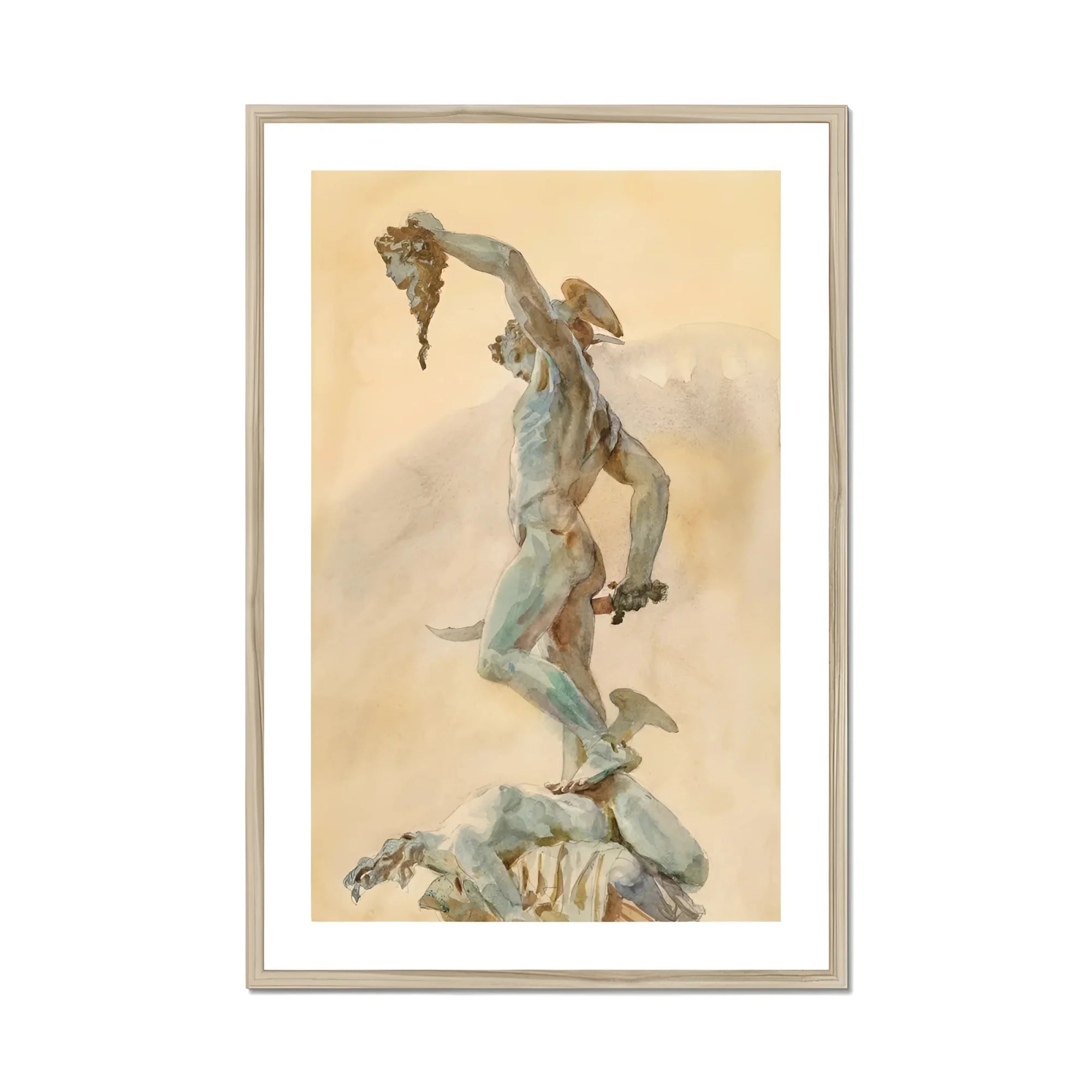 Cellini’s Perseus - John Singer Sargent Art Print, Framed Watercolor Painting Perseus Head Medusa