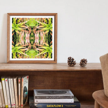 Center Stage - Trippy Cactus Art Print / Canvas Framed Abstract Art Print Symmetrical Green Pink Plant-like Trippy Cactus Succulent,