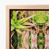Framed Canvas Print Symmetrical Kaleidoscopic Design Green Pinkish Trippy Cactus Succulent, Art, Botanical Surrealism Meets
