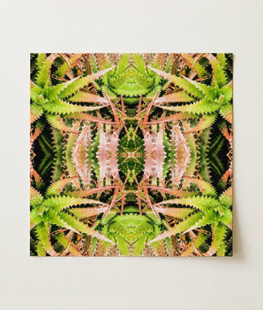 Vibrant Symmetrical Artwork Mirrored Aloe Vera Leaves Shades Trippy Cactus Succulent, Art, Botanical Surrealism Meets