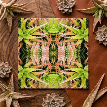 Center Stage - Trippy Cactus Art Print / Canvas Vibrant Symmetrical Kaleidoscopic Print Green Pink Aloe Vera Trippy Cactus Succulent,