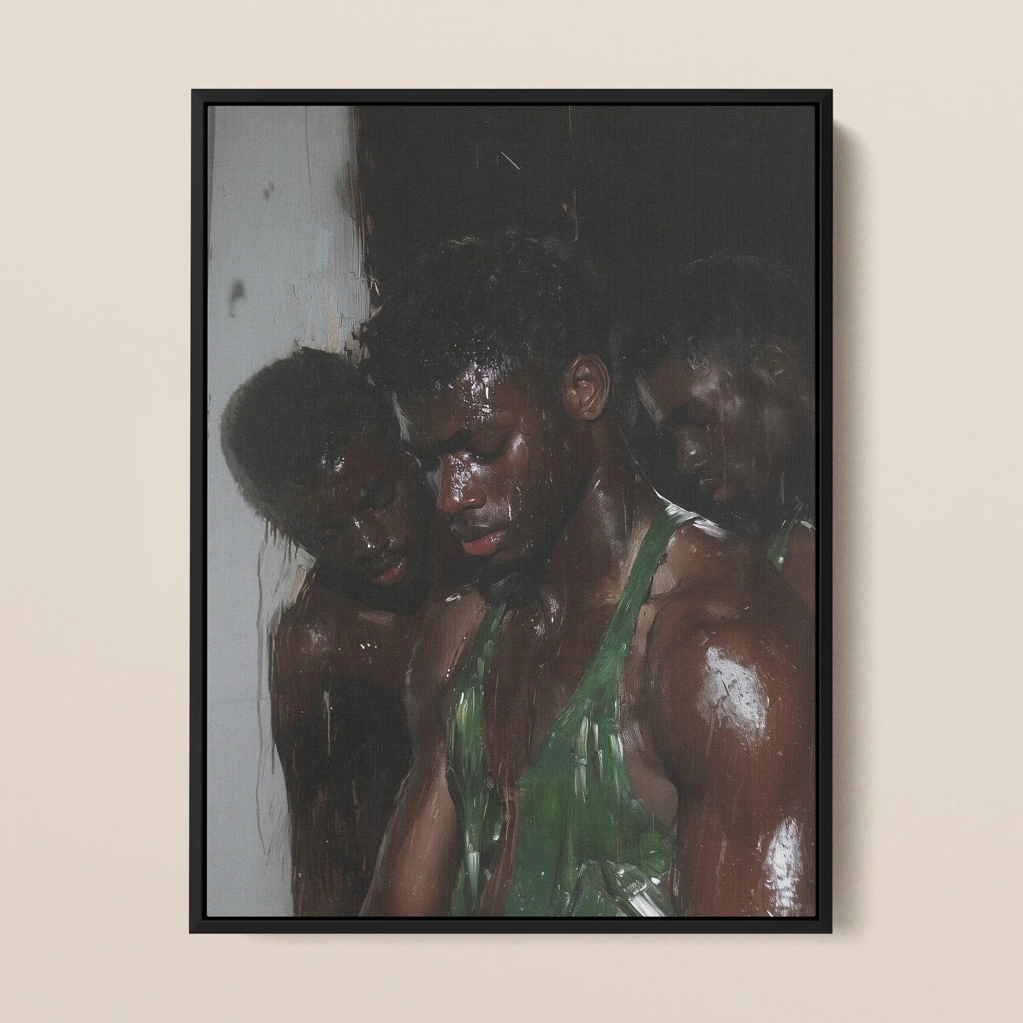 Centerfold - Black Gay Cruising Framed Canvas, Framed Painting Three Dark-skinned Men