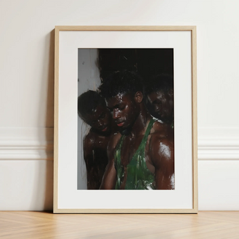 Centerfold - Gay Black Lovers Art Print / Canvas, 12x16’’ / 31x41cm / Natural Frame / Matboard, Posters Prints & Visual Artwork, Toby Leon