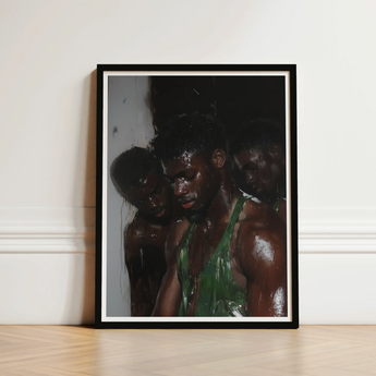 Black-framed Art Print Moody Textured Portrait Three Muscular Beneath Museum-grade Varnish, Gay Black Lovers, Lids Heavy