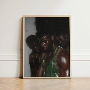 Framed Art Print Dark-skinned Man Green Tank Water Beneath Museum-grade Varnish, Gay Black Lovers, Lids Heavy