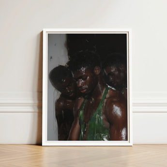 Framed Photograph White Frame Three Men Dark Skin Beneath Museum-grade Varnish, Gay Black Lovers, Lids Heavy