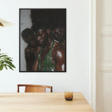 Centerfold - Gay Black Lovers Art Print / Canvas Black-framed Artwork Three Dark-skinned Men Wet Skin Green Beneath Museum-grade Varnish,