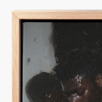 Light Wood-framed Canvas Print Textured Dark-toned Portrait Visible Beneath Museum-grade Varnish, Gay Black Lovers, Lids Heavy
