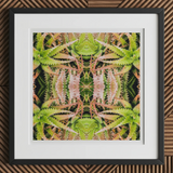 Centre Stage - Trippy Cactus Art Print, 12x12’’ / 31x31cm / Black Frame / 2’’ Matboard, Framed Square Abstract Artwork Green Pink Spiky