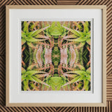 Centre Stage - Trippy Cactus Art Print, 12x12’’ / 31x31cm / Natural Frame / 2’’ Matboard, Framed Square Abstract Print Green Pink Succulent