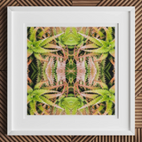 Centre Stage - Trippy Cactus Art Print, 12x12’’ / 31x31cm / White Frame / 2’’ Matboard, Framed Abstract Art Print Spiky Green Pink Succulent