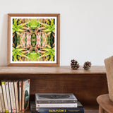 Centre Stage - Trippy Cactus Art Print, Framed Abstract Art Print Symmetrical Green Pink Plant-like