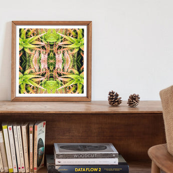 Centre Stage - Trippy Cactus Art Print, Framed Abstract Art Print Symmetrical Green Pink Plant-like