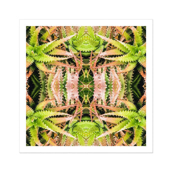 Centre Stage - Trippy Cactus Art Print, Kaleidoscopic Pattern Green Peach-colored Succulent Plants Arranged Symmetrical