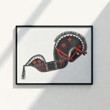 Black Red Stylized Horse Illustration Minimalist Frame Reijer Stolk’s Ceremonieel Danspaard, Art Print, Dutch Folk Traditions