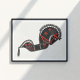 Black Red Stylized Horse Artwork Minimalist Frame Reijer Stolk’s Ceremonieel Danspaard, Art Print, Dutch Folk Traditions