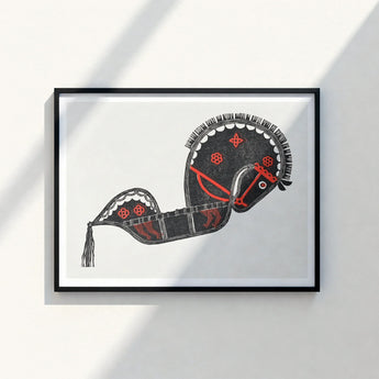 Black Red Stylized Horse Artwork Minimalist Frame Reijer Stolk’s Ceremonieel Danspaard, Art Print, Dutch Folk Traditions
