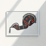 Black Red Stylized Horse Illustration White Frame Reijer Stolk’s Ceremonieel Danspaard, Art Print, Dutch Folk Traditions