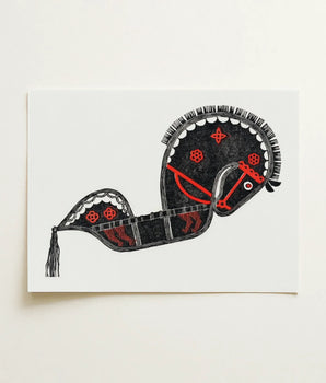 Black Red Illustrated Horse Print White Cardstock Reijer Stolk’s Ceremonieel Danspaard, Art, Dutch Folk Traditions