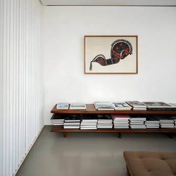 Ceremonieel Danspaard - Reijer Stolk Graphic Art Print / Canvas Wooden Bench Stacked Books Magazines Arranged Two Levels Reijer Stolk’s